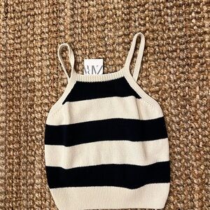 Zara Girls navy & cream Striped sweater Knit Tank Top SZ 11-12